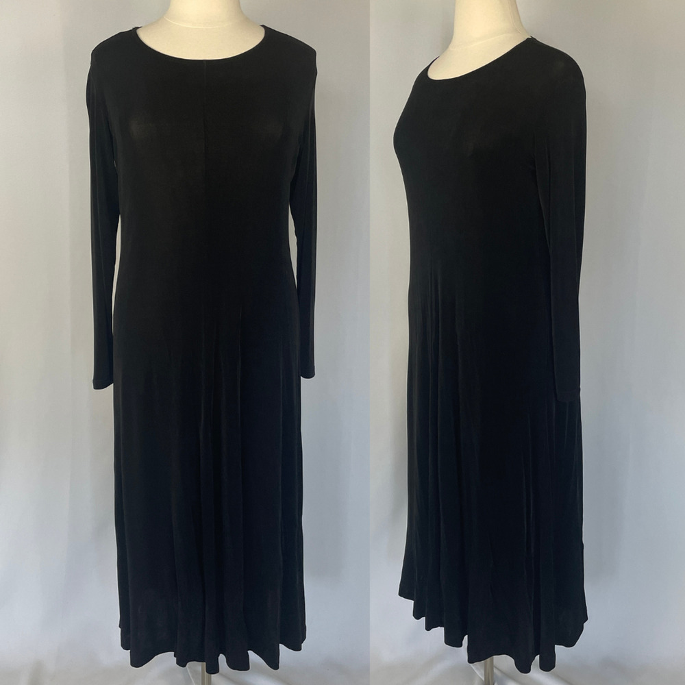 Flax Maxi Dress Size Large Black Solid Minimal Stretch Witchy Fairy Grunge Vtg
